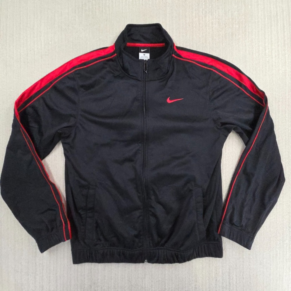 Nike Basketball OT Practice Jacket Mens Small Black Red Stripe Track Full Zip